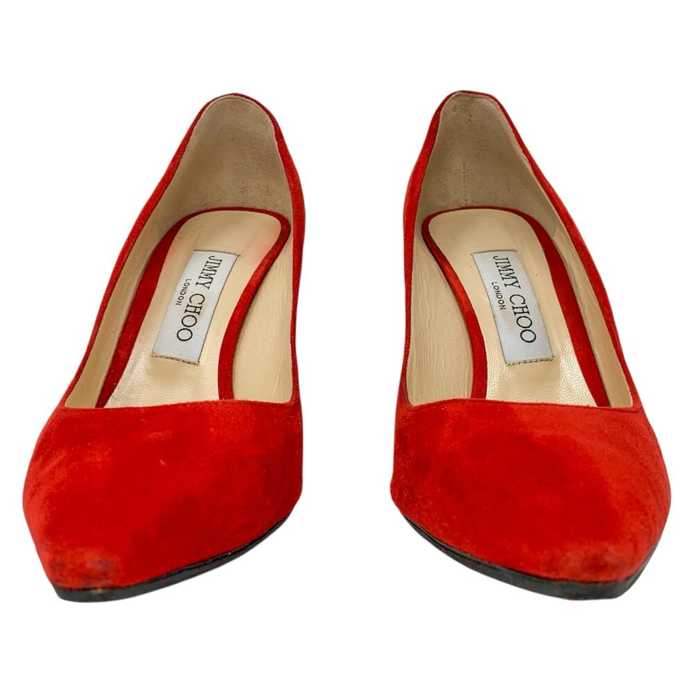 Jimmy Choo Romy 100 Red Suede Pointed Toe Pumps EU 37 Stiletto Heels - Picture 4 of 11
